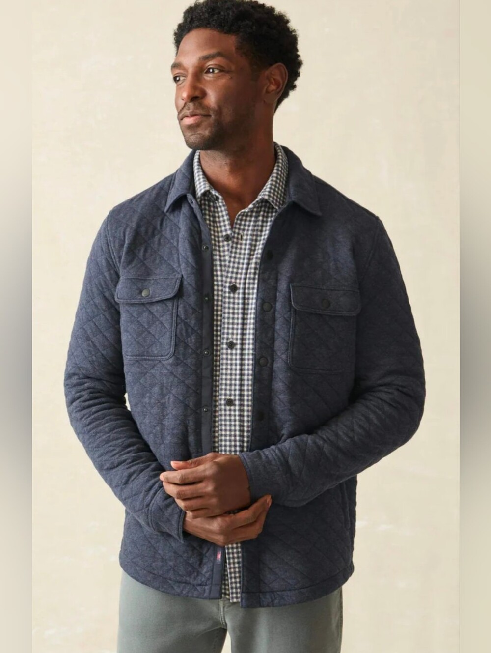 Faherty Epic Quilted Fleece CPO Size Medium in Navy Melange